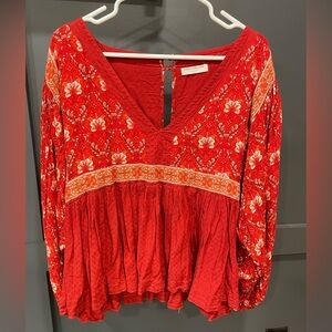 Spell Red and Orange Floral Jewel Blouse